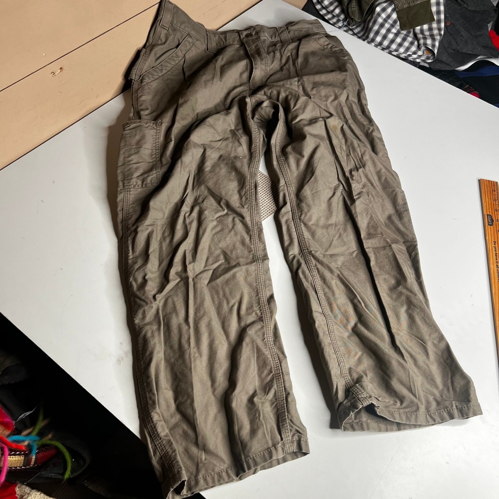 Carhartt Mens Brown Canvas Carpenter Work Pants Straight Leg Utility 35x29